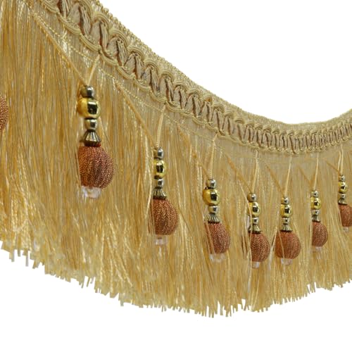 Stoffband, Läufer, 1,82 m geflochtene Perlen, hängende Kugelquaste, Fransenrand, Stoff mit Applikation - Vorhang, Tisch, Hochzeitsdeko gold Stoffband, Läufer, 1,82 m geflochtene Perlen, hängende Kugelquaste, Fransenrand, Stoff mit Applikation - Vorhang, Tisch, Hochzeitsdeko gold von EMDOMO