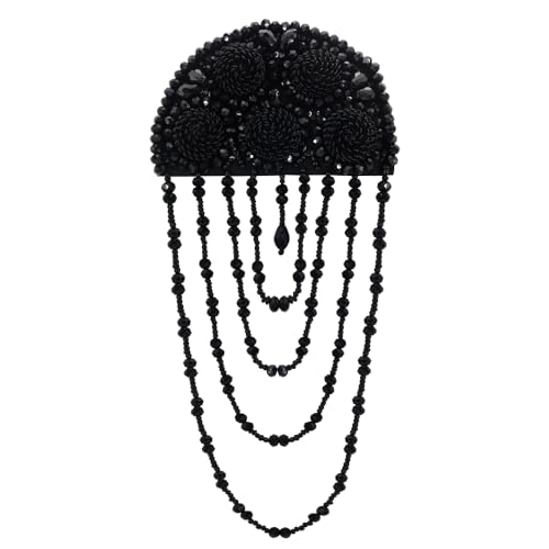 Strass-Epauletten mit Quasten, Fransenaufnäher, Anzug, Abzeichen für Bühnenkleidung, 2 Stück (A Schwarz 2 Stück) von EMDOMO