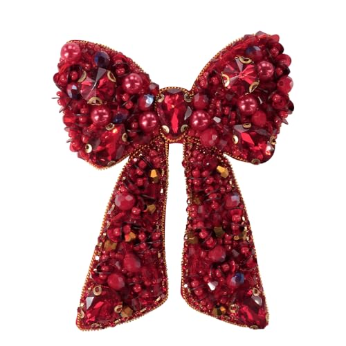 Strass-Schleife zum Aufnähen, Schleife, Perlen, Applikationen, Kristall, dekorativ, DIY, Kleidung, Rucksack, Hut, Tasche, Reparatur, Dekoration (B 2 Stück) von EMDOMO