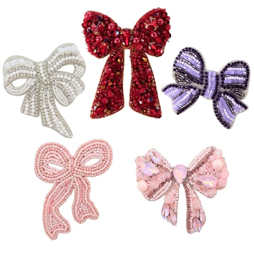 Strass-Schleife zum Aufnähen, Schleife, Perlen, Applikationen, Kristall, dekorativ, DIY, Kleidung, Rucksack, Hut, Tasche, Reparatur-Dekor (F-Mix, 5 Stück) von EMDOMO