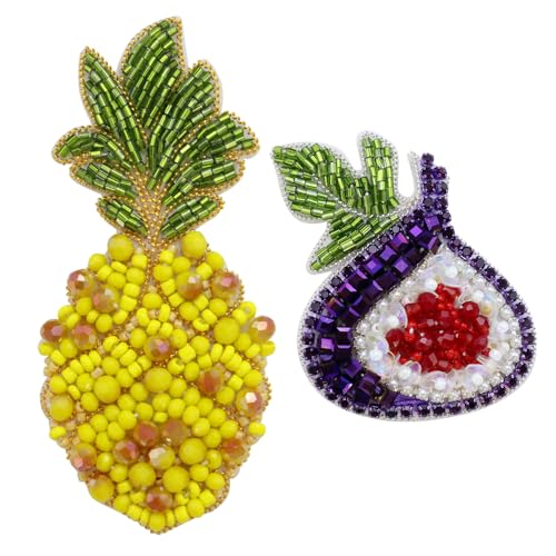 Strass-Zwiebel-Emblem, Perlen, Ananas-Patches für Kleidung, Tasche, Jeans, Näh-Applikation, Zubehör, 2 Stück (C-Mix 2 Stück) von EMDOMO