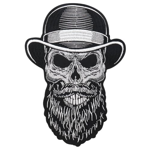 Totenkopf-Aufnäher zum Selbermachen, Horror-Skelett-Applikation, bestickt, zum Aufbügeln, Abzeichen für Jacke, Jeand, Bekleidungszubehör, (B 1 Stück) von EMDOMO
