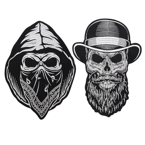 Totenkopf-Aufnäher zum Selbermachen, Horror-Skelett-Applikation, bestickt, zum Aufbügeln, Abzeichen für Jacke, Jeand, Bekleidungszubehör (C Mix 2 Stück) von EMDOMO