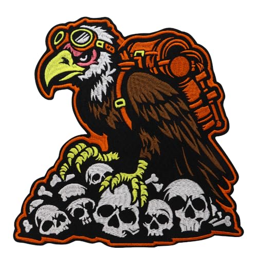 Totenkopf Rabe Patch Vogel Skelett Bestickt Wolf Flügel Applikation Aufbügler für Löcher Kleidung Jeans Rucksack (A) von EMDOMO
