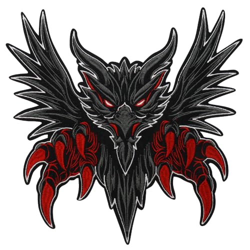 Totenkopf-Raben-Aufnäher, Vogel-Skelett, bestickt, Wolfsflügel, Applikation, zum Aufbügeln für Löcher, Kleidung, Jeans, Rucksack (B) von EMDOMO