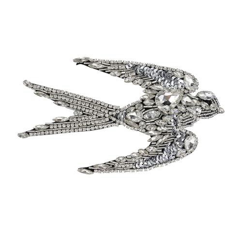Vögel Aufnäher zum Aufnähen, Perlen Strass Schwalben Vogel Dekor, Perlenapplikation für Jeans, Kleidung, Hut, Jacke, Perle Vogel Applikation (links) von EMDOMO