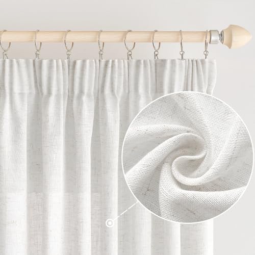 EMEMA Gardinen Vorhänge Leinenvorhang mit Kräuselband Voile Vorhang Leinenoptik Modern Halbtransparent für Wohnzimmer Dekoschal Küchengardinen Schlaufenschal Schlafzimmer Reines Weiß 140 x 280 cm von EMEMA