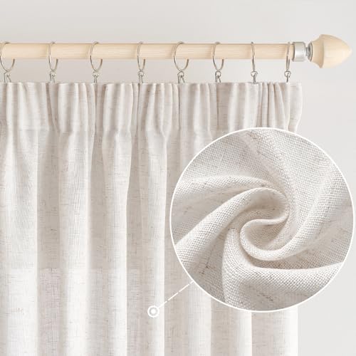 EMEMA Gardinen Vorhänge Leinenvorhang mit Kräuselband Voile Vorhang Leinenoptik Modern Halbtransparent für Wohnzimmer Dekoschal Küchengardinen Schlaufenschal Schlafzimmer Weiß 140 x 280 cm von EMEMA