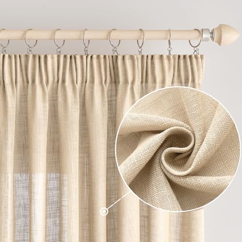 EMEMA Gardinen Vorhänge Leinenvorhang mit Kräuselband Voile Vorhang Leinenoptik Modern Halbtransparent für Wohnzimmer Dekoschal Küchengardinen Schlaufenschal Schlafzimmer Beige 140 x 215 cm von EMEMA