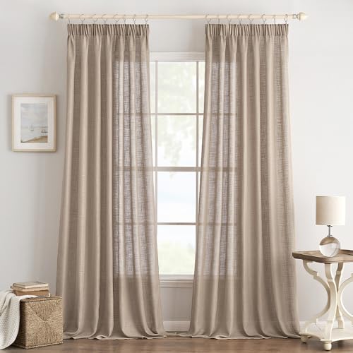 EMEMA Gardinen Vorhänge Leinenvorhang mit Kräuselband Voile Vorhang Leinenoptik Modern Halbtransparent für Wohnzimmer Dekoschal Küchengardinen Schlaufenschal Schlafzimmer Dunkelbraun 140 x 280 cm von EMEMA