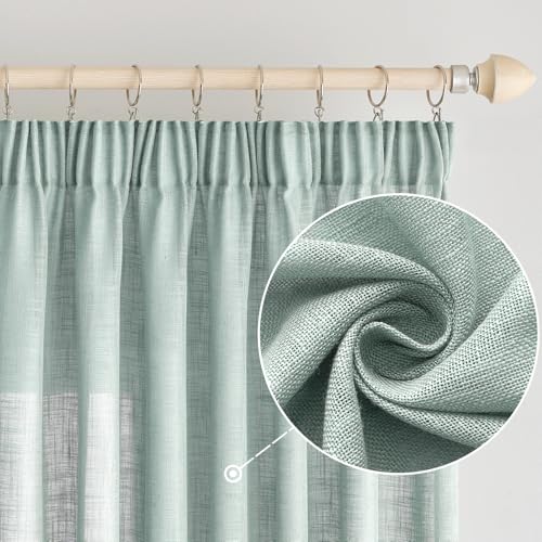 EMEMA Gardinen Vorhänge Leinenvorhang mit Kräuselband Voile Vorhang Leinenoptik Modern Halbtransparent für Wohnzimmer Dekoschal Küchengardinen Schlaufenschal Schlafzimmer Türkis 140 x 215 cm von EMEMA