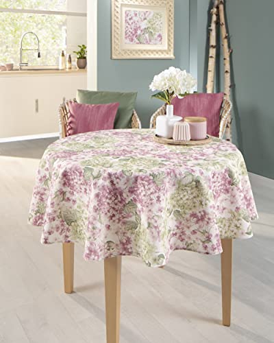 EMHELLE Baumwolle Tischdecke Tischwäsche Baumwolltischdecke Blumendruck mit Fleckschutz Blüten Verschiedene Größen (140 cm Rund) von EMHELLE
