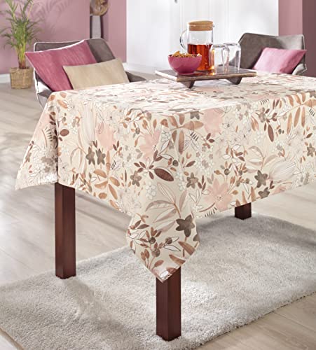 EMHELLE Baumwolle Tischdecke Tischwäsche Blumendruck mit Fleckschutz Baumwolltischdecke Bunt Verschiedene Größen, Eckig, Oval (110 x 140 cm, Natur) von EMHELLE