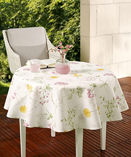 EMHELLE Baumwolle Tischdecke Tischwäsche Blumendruck mit Fleckschutz Baumwolltischdecke Bunt Verschiedene Größen, Eckig, Oval (140 cm Rund) von EMHELLE