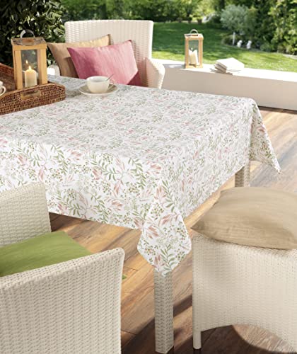 EMHELLE Baumwolle Tischdecke Tischwäsche Blumendruck mit Fleckschutz Baumwolltischdecke Verschiedene Größen, Eckig, Oval (130 x 160 cm, Grün-Rose) von EMHELLE