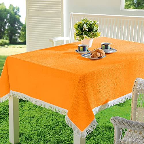 EMHELLE Gartentischdecke Garten Balkon Terrasse Tischdecke Camping Picknick Rund Oval Eckig Außen und Innenbereich Rutschhemmende Oberfläche mit weißen Fransen (130 x 160 cm, Orange) von EMHELLE