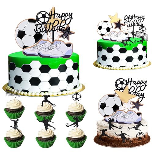 12 Stück Tortendeko Fussball, Fußball Geburtstagstorte Dekoration, Fußballfiguren Kuchen Toppers, Fussballtorte für Kinder, Fußball Tortendeko Set, für Fußball Sport Ball Themenparty von EMHTHME