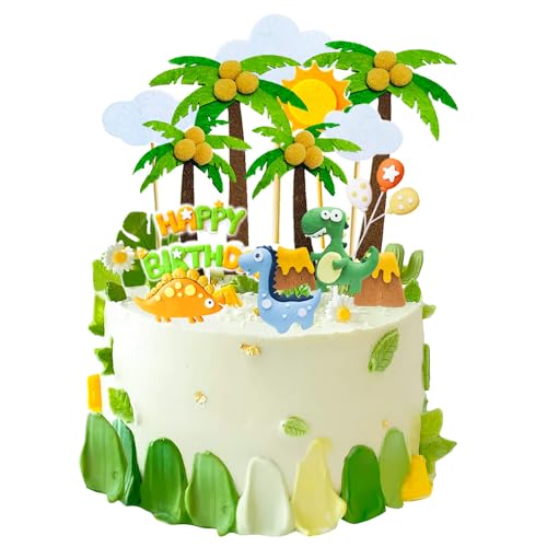 18 Stück Dinosaurier Tortendeko Geburtstag, Dinosaurier Kuchen Toppers, Dschungel Tortendeko, Wald Serie niedlichen Dinosaurier Geburtstag Kuchen Set, für Kindergeburtstage, Babyparty, Partyzubehör von EMHTHME