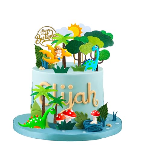 19 Stück Dinosaurier-Kuchenaufsatz, Dinosaurier Alles Gute zum Geburtstag Cake Topper, Dschungel Kuchen Dekorationen, Kinder Cake Topper, für Kinder Geburtstagsfeier, Dinosaurier-Mottoparty von EMHTHME