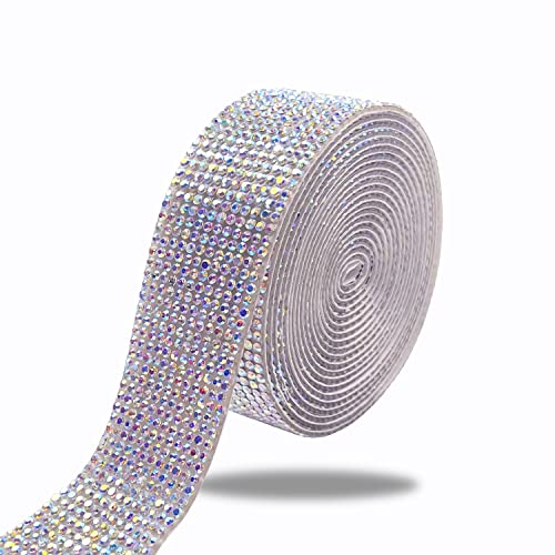 3 Yards Selbstklebende Kristall Strass, Kristall-Strass-Diamantband, DIY Dekoration Aufkleber Strassband mit 2mm Strasssteinen, für Hochzeit, Party Dekorationen (AB-Farbe, 12 Row Strass) von EMHTHME