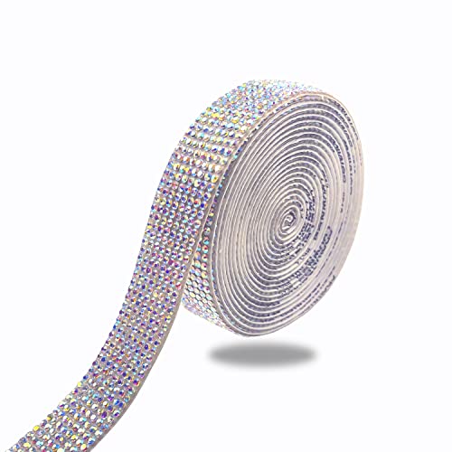 EMHTHME 3 Yards Selbstklebende Kristall Strass Diamant Band, DIY Dekoration Aufkleber Strassband mit 2mm Strasssteinen, für Geschenk Kunst Handwerk (AB Bunt, 8 Row Strass) von EMHTHME