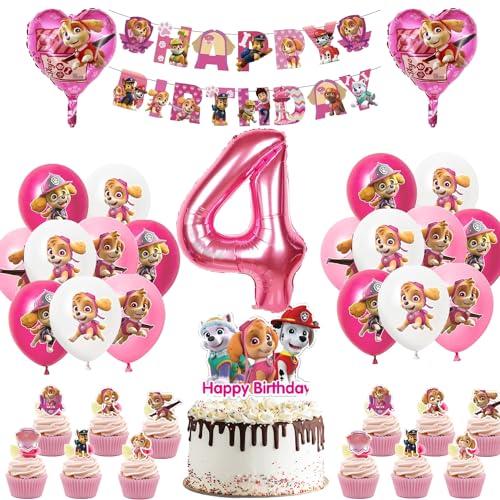 35 Stück Geburtstag Dekoration Set, Geburtstag Luftballons, Luftballons Banner, Cake Toppers, Geburtstag Deko für 4 Jahre Kindergeburtstag Party von EMHTHME