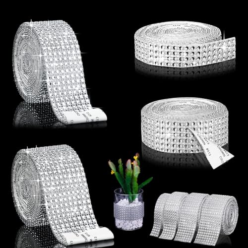 4 Rollen Diamant-Band, Acryl Strass Diamant Band, Selbstklebende Kristall Strass, Silber Acryl Diamant Mesh Band Strass Band, Diamant Band, für Hochzeit Geburtstag Deko Kunstwerke Bastelarbeiten von EMHTHME