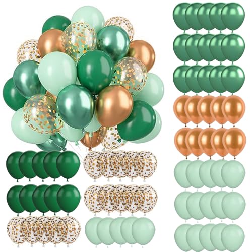 70 Pcs Grün Gold Luftballons, Gold Weiß Ballons, Grün Gold Weiß Luftballons Set, Gold Konfetti Latex Luftballons, für Geburtstag Hochzeit Babyparty Safari Jubiläum Party Deko von EMHTHME