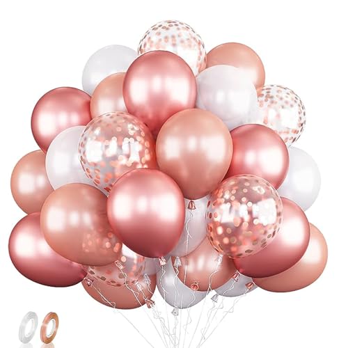 70 Stück Rosegold Luftballon Set, WeißE Luftballons, 12 Zoll Rosegold Konfetti Ballonss, Rosegold Weiß Luftballons, für Valentinstag, Geburtstag, Verlobungsdeko, Brautparty, Hochzeitsdeko von EMHTHME