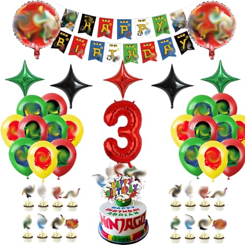 Geburtstagsdekorationen für Kinder, Geburtstagsballons, Kuchenaufsatz, Geburtstagsbanner, Geburtstagsparty-Dekorationen für 3-jährige Jungen von EMHTHME