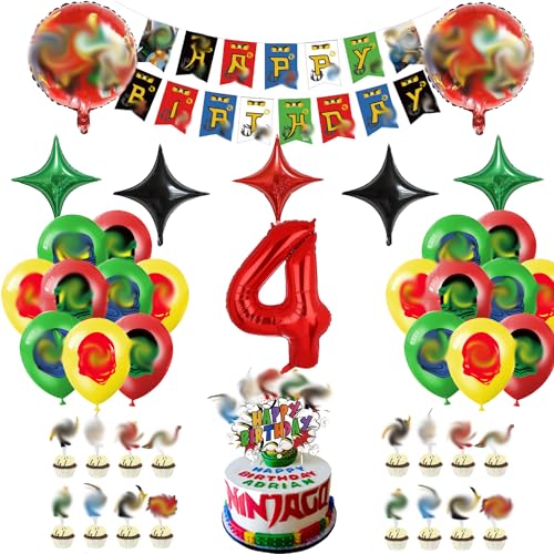 Geburtstagsdekorationen für Kinder, Geburtstagsballons, Kuchenaufsatz, Geburtstagsbanner, Geburtstagsparty-Dekorationen für 4-jährige Jungen von EMHTHME
