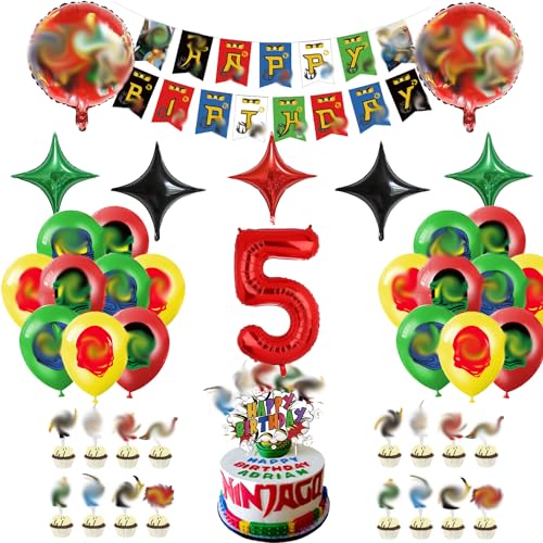 Geburtstagsdekorationen für Kinder, Geburtstagsballons, Kuchenaufsatz, Geburtstagsbanner, Geburtstagsparty-Dekorationen für 5-jährige Jungen von EMHTHME