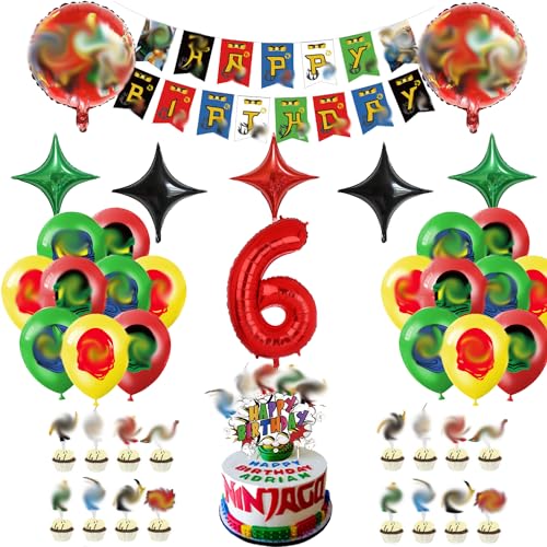 Geburtstagsdekorationen für Kinder, Geburtstagsballons, Kuchenaufsatz, Geburtstagsbanner, Geburtstagsparty-Dekorationen für 6-jährige Jungen von EMHTHME