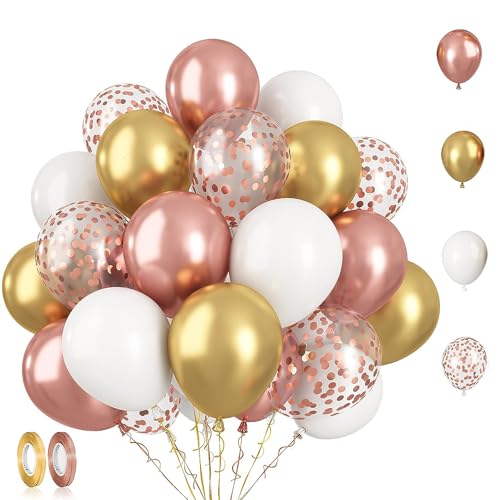 Luftballons Metallic Rosegold, 60 Stück Metallballons Rose Gold Ballons, Rosegold Konfetti Luftballons, Glänzendes Latexballons, für Kinder Geburtstag Babyparty Hochzeit Graduierung Feier Deko von EMHTHME