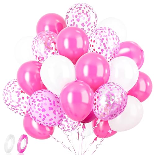 Luftballons Rosa Weiß, 60Pcs Rosa Luftballon Set, Hellrosa Weiss Helium Ballons, 12 Zoll Rosa Konfetti Ballons, Latex-Helium-Luftballons-Set, für Babyparty, Hochzeitstag, Geburtstagsfeier-Dekorationen von EMHTHME