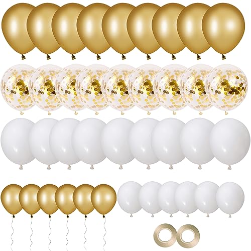 70 Stück Luftballons Gold Metallic, Luftballons Gold Weiß Konfetti Luftballons Hochzeitsballons Gold Metallic Ballons Helium Ballon für Babyparty Geburtstag Hochzeit Mädchen Kinder Party Dekoration von EMITUOFO