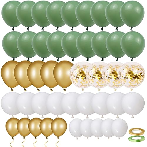 70 Stück Luftballons Olive Grün Gold Weiß Helium Luftballons Grüne Goldene Metallic Konfetti Latex Ballons Salbeigrüne Luftballons für Hochzeit Baby Shower Geburtstag Abschluss Party Deko von EMITUOFO
