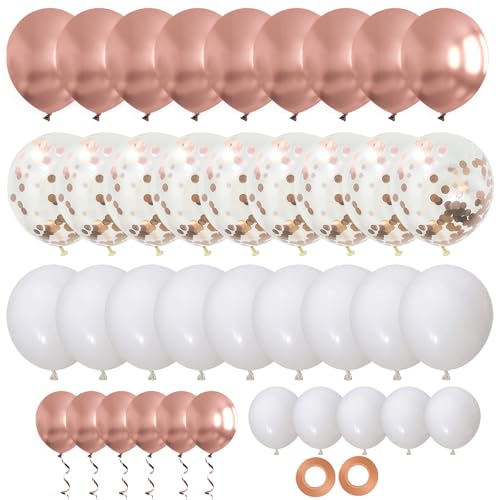 70 Stück Luftballons Roségold Weiß Ballons Roségold Konfetti Luftballons Latex Ballons Helium Ballons für Hochzeit Verlobung Valentinstag Bride to be und Kinder Geburtstag Taufe Kommunion Party Deko von EMITUOFO