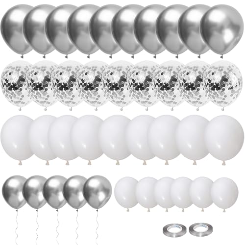 70 Stück Luftballons Silber Weiß, Metallic Silber Ballons Konfetti Helium Latex Luftballons für Geburtstag Jahrestag Hochzeit Verlobung Abschlussfeier Geburtstag Babyparty Dekorationen 70 Stück Luftballons Silber Weiß, Metallic Silber Ballons Konfetti Helium Latex Luftballons für Geburtstag Jahrestag Hochzeit Verlobung Abschlussfeier Geburtstag Babyparty Dekorationen von EMITUOFO