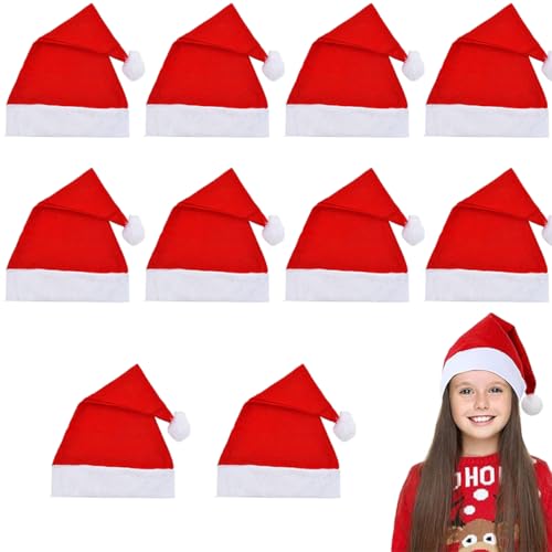 EMITUOFO 10 Stück Weihnachtsmützen, Nikolausmützen Kinder Rote Santa Mütze Weihnachtsmann Mütze als Teil von Weihnachtskostüm-Sets für Weihnachtsfeiern und den Beruf von EMITUOFO
