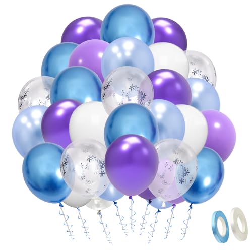 Frozen Luftballons Geburtstag, 60 Stück 12 Zoll Blau Lila Weiß Luftballons Metallic Luftballons Latex Ballons Helium Ballons für Offenbaren Party Baby Shower Hochzeit Braut Dusche Graduierung Deko von EMITUOFO