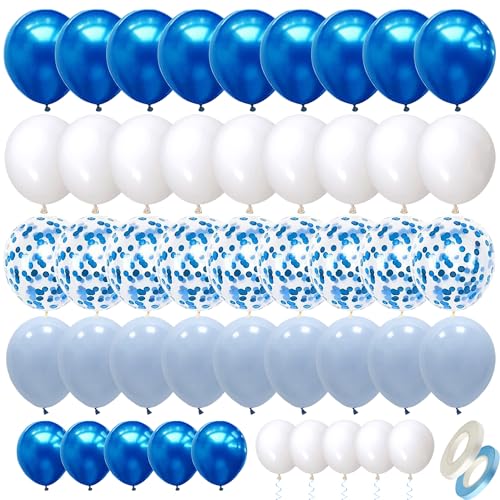 Luftballons Blau Geburtstagsdeko, 70 Stück Blaue Luftballon Metallic Ballons Blau Konfetti Luftballons Helium Ballons Luftballon Weiße für Junge Taufe Babyparty Hochzeit Party Deko (Blau) von EMITUOFO