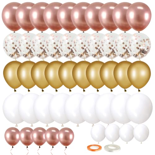 Luftballons Rosegold Gold, 70 Stück Luftballons Roségold Weiß Latex Ballons Helium Ballons Konfetti Luftballons Metallic Ballon für Mädchen Frauen Hochzeit Verlobung Geburtstag Party Deko von EMITUOFO