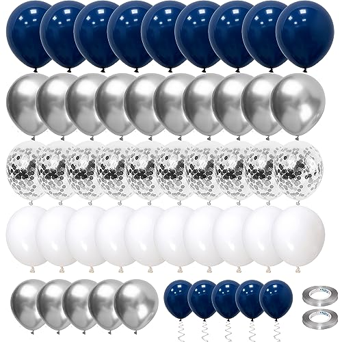 70 Stück Luftballons Set, Marineblau Luftballons Blau Silber Weiß, Luftballons Metallic Latex Ballons Konfetti Ballon Helium Luftballons für Hochzeit Kinder Geburtstag Party Dekoration von EMITUOFO