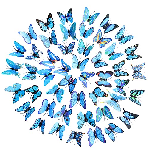 52 Stück Tortendeko Essbar Schmetterlinge für Torte,Esspapier Blau Schmetterling Deko Torte,3D Kuchen Deko,Cupcake Topper Schmetterling Kuchendeko,Für Kuchen,Party von EMMALOUISESMITH