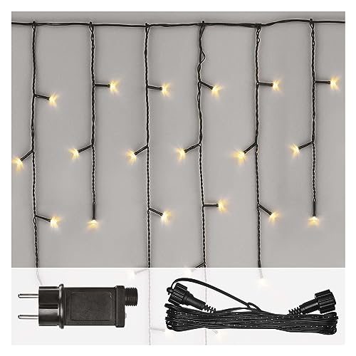 EMOS Connect System Basis Set Standard, 2,5m Eisregen Weihnachtslichterkette + 5m Verbindungskabel + Netzteil mit Timer, 100 LEDs, IP44 für Innen und Außen, Warmweiße Lichtfarbe, 6/18h Leuchtmodus von EMOS