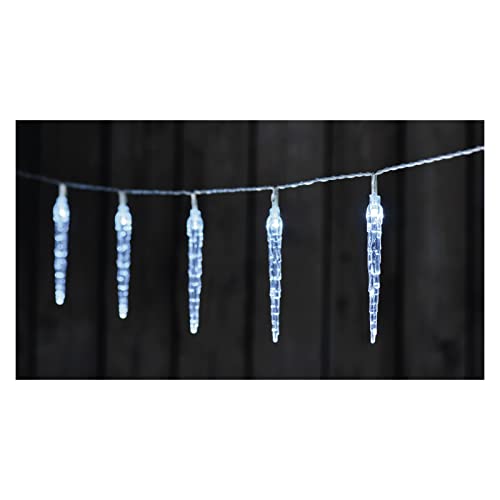 EMOS Eiszapfen LED-Lichterkette, Kaltweiß, 135 cm Lichtergirlande mit 10, 6/18 h Timer-Funktion, Batteriebetrieben (2x AA), Leuchtdauer 10.000, IP20 für Innenbereich, DCGC01 von EMOS