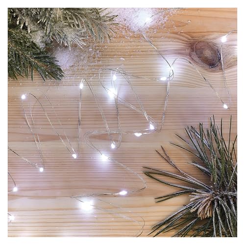 EMOS Kaltweiße LED Nano-Lichterkette 1, 9 Meter, 6 Stunden Timer-Funktion, Batteriebetrieben (2x AA), Leuchtdauer 10.000, IP20 für Innenbereich, D3AC07, Kaltweiß von EMOS