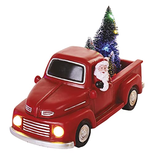 EMOS Leuchtendes Auto mit Weihnachtsmann, Weihnachtsbeleuchtung Nikolaus in rotem Pick-up, warmweiß, für den Innenbereich IP20, batteriebetrieben (3x AA), Weihnachtsdekoration, 10x24 cm von EMOS