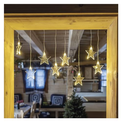 EMOS Mini Lichtervorhang mit 8 Sternen, LED-Lichterkette 84cm mit Sternen, Warmweiß, Lichtergirlande + Netzteil, Leuchtdauer 10.000 h, IP44 für Innen und Außen, für Party, Weihnachten, Deko von EMOS